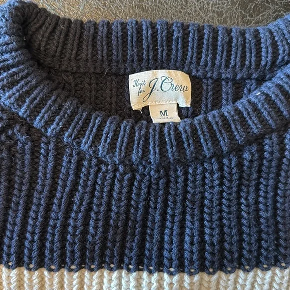 J Crew Blue & White Stripe shaker stitch fisherman sweater- Fall ‘22 - Picture 3 of 4
